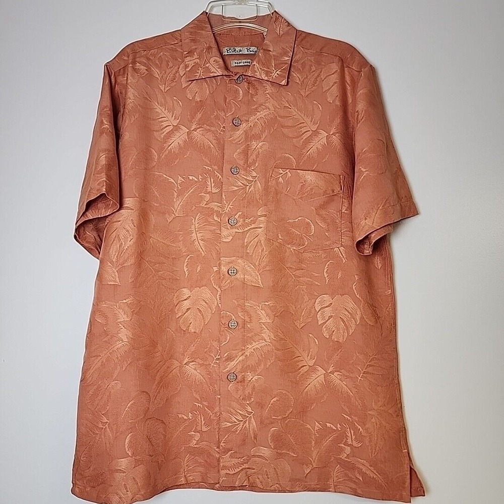 Batik Bay Shirt Men's Medium Orange All Over Print Palm Leaves Beach Rayon Poly